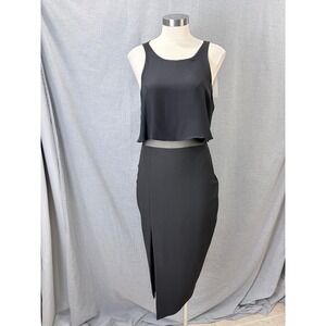 NWT Elizabeth and James Kiandra Dress Black Mesh Waist Midi Slit Designer 10 LBD